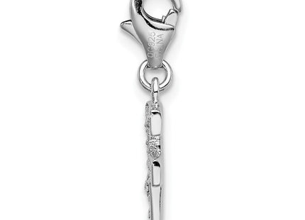 Amore La Vita Sterling Silver Rhodium-plated Polished CZ Letter F Initial Charm with Fancy Lobster Clasp (Style QCC105F)