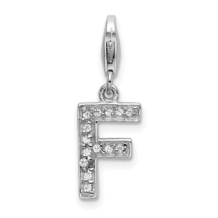 Amore La Vita Sterling Silver Rhodium-plated Polished CZ Letter F Initial Charm with Fancy Lobster Clasp (Style QCC105F)