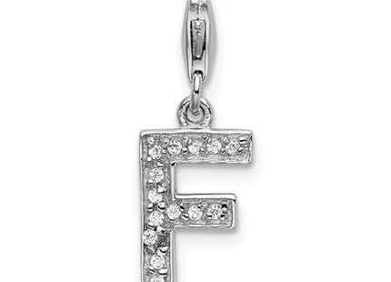 Amore La Vita Sterling Silver Rhodium-plated Polished CZ Letter F Initial Charm with Fancy Lobster Clasp