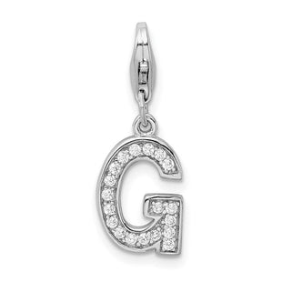 Amore La Vita Sterling Silver Rhodium-plated Polished CZ Letter G Initial Charm with Fancy Lobster Clasp (Style QCC105G)