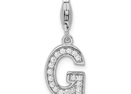 Amore La Vita Sterling Silver Rhodium-plated Polished CZ Letter G Initial Charm with Fancy Lobster Clasp