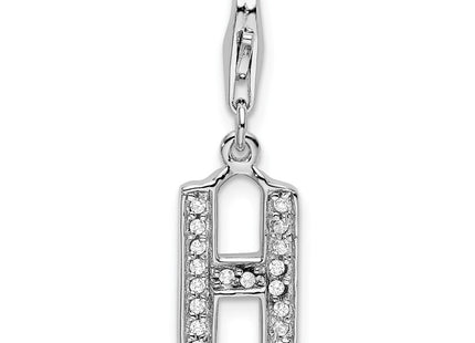 Amore La Vita Sterling Silver Rhodium-plated Polished CZ Letter H Initial Charm with Fancy Lobster Clasp (Style QCC105H)
