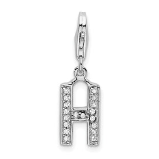 Amore La Vita Sterling Silver Rhodium-plated Polished CZ Letter H Initial Charm with Fancy Lobster Clasp (Style QCC105H)