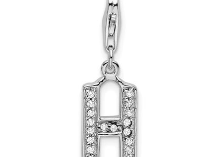 Amore La Vita Sterling Silver Rhodium-plated Polished CZ Letter H Initial Charm with Fancy Lobster Clasp
