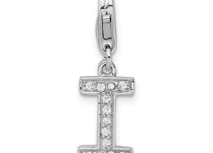 Amore La Vita Sterling Silver Rhodium-plated Polished CZ Letter I Initial Charm with Fancy Lobster Clasp