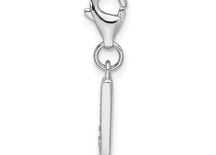 Amore La Vita Sterling Silver Rhodium-plated Polished CZ Letter J Initial Charm with Fancy Lobster Clasp, 11 x 8mm