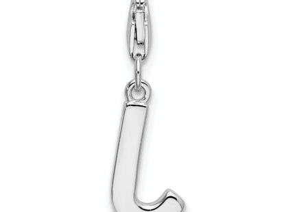 Amore La Vita Sterling Silver Rhodium-plated Polished CZ Letter J Initial Charm with Fancy Lobster Clasp, 11 x 8mm