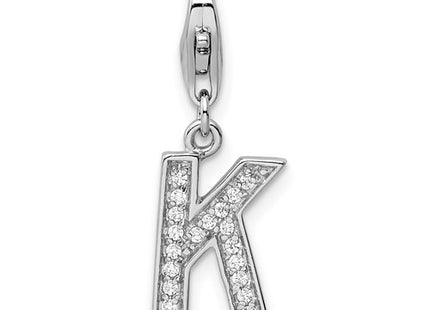 Amore La Vita Sterling Silver Rhodium-plated Polished CZ Letter K Initial Charm with Fancy Lobster Clasp