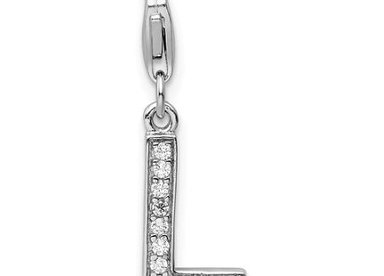 Amore La Vita Sterling Silver Rhodium-plated Polished CZ Letter L Initial Charm with Fancy Lobster Clasp
