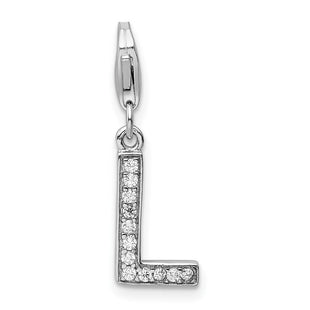 Amore La Vita Sterling Silver Rhodium-plated Polished CZ Letter L Initial Charm with Fancy Lobster Clasp (Style QCC105L)