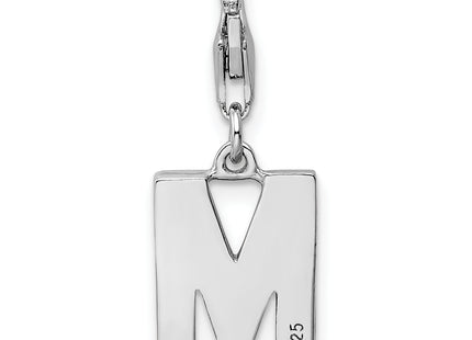 Amore La Vita Sterling Silver Rhodium-plated Polished CZ Letter M Initial Charm with Fancy Lobster Clasp, 11 x 8mm