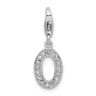 Amore La Vita Sterling Silver Rhodium-plated Polished CZ Letter O Initial Charm with Fancy Lobster Clasp (Style QCC105O)