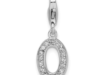 Amore La Vita Sterling Silver Rhodium-plated Polished CZ Letter O Initial Charm with Fancy Lobster Clasp
