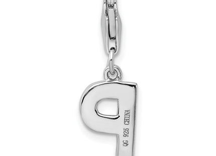 Amore La Vita Sterling Silver Rhodium-plated Polished CZ Letter P Initial Charm with Fancy Lobster Clasp (Style QCC105P)