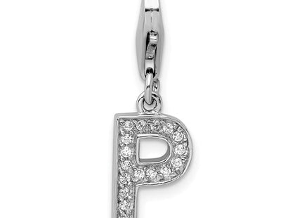 Amore La Vita Sterling Silver Rhodium-plated Polished CZ Letter P Initial Charm with Fancy Lobster Clasp