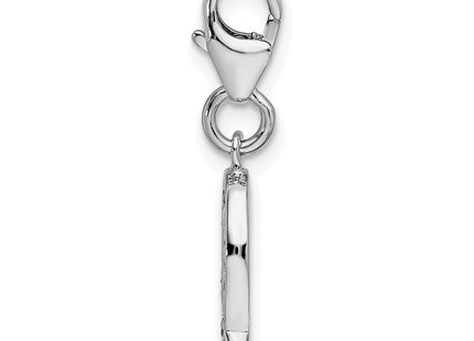 Amore La Vita Sterling Silver Rhodium-plated Polished CZ Letter Q Initial Charm with Fancy Lobster Clasp, 11 x 8mm