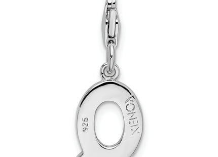 Amore La Vita Sterling Silver Rhodium-plated Polished CZ Letter Q Initial Charm with Fancy Lobster Clasp, 11 x 8mm