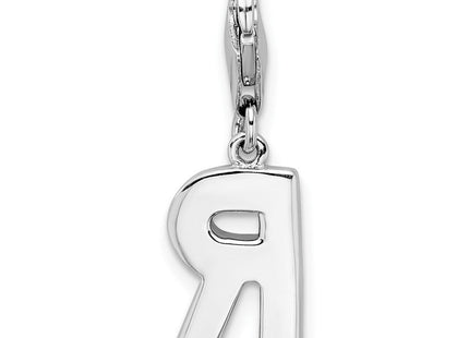 Amore La Vita Sterling Silver Rhodium-plated Polished CZ Letter R Initial Charm with Fancy Lobster Clasp (Style QCC105R)
