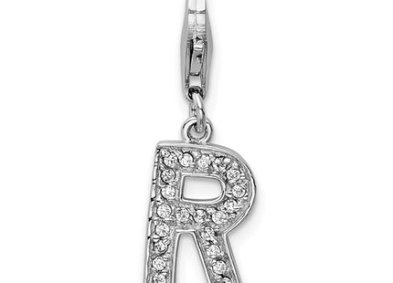 Amore La Vita Sterling Silver Rhodium-plated Polished CZ Letter R Initial Charm with Fancy Lobster Clasp