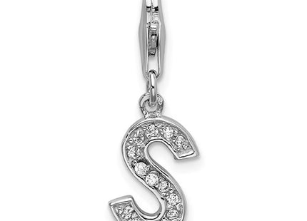 Amore La Vita Sterling Silver Rhodium-plated Polished CZ Letter S Initial Charm with Fancy Lobster Clasp