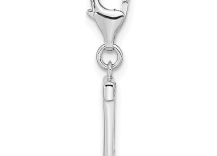 Amore La Vita Sterling Silver Rhodium-plated Polished CZ Letter T Initial Charm with Fancy Lobster Clasp, 11 x 8mm