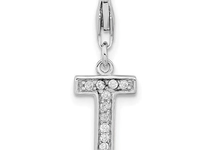Sterling silver cubic zirconia letter T charm