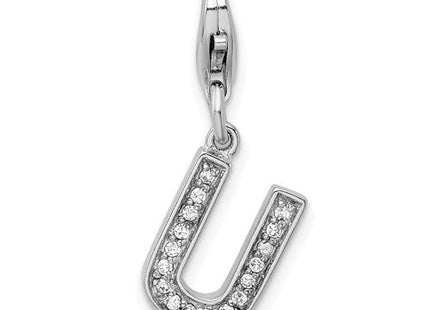 Sterling silver cubic zirconia letter U charm