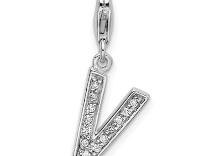 Sterling silver cubic zirconia letter V charm