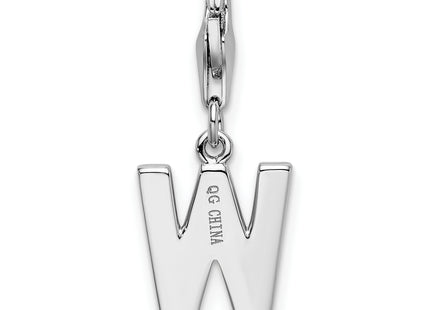 Amore La Vita Sterling Silver Rhodium-plated Polished CZ Letter W Initial Charm with Fancy Lobster Clasp, 11 x 8mm