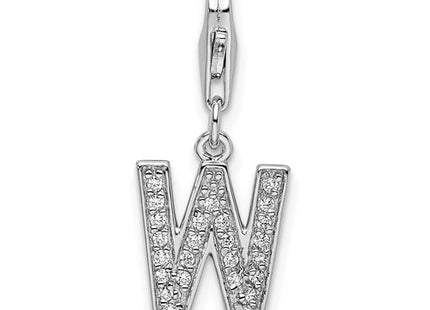 Amore La Vita Sterling Silver Rhodium-plated Polished CZ Letter W Initial Charm with Fancy Lobster Clasp