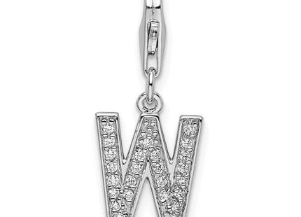Sterling silver cubic zirconia letter W charm