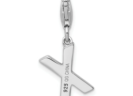 Amore La Vita Sterling Silver Rhodium-plated Polished CZ Letter X Initial Charm with Fancy Lobster Clasp, 11 x 8mm