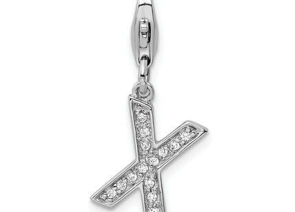 Amore La Vita Sterling Silver Rhodium-plated Polished CZ Letter Initial Charm with Fancy Lobster Clasp (Slim)