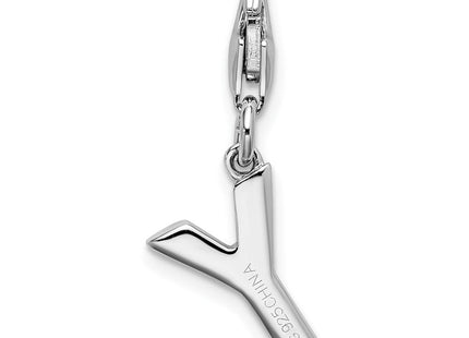 Amore La Vita Sterling Silver Rhodium-plated Polished CZ Letter Y Initial Charm with Fancy Lobster Clasp (Style QCC105Y)