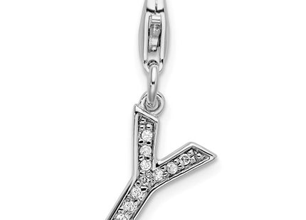 Amore La Vita Sterling Silver Rhodium-plated Polished CZ Letter Y Initial Charm with Fancy Lobster Clasp