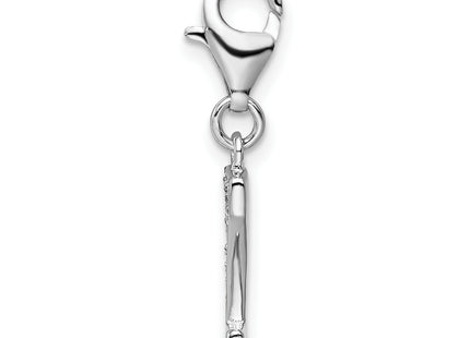 Amore La Vita Sterling Silver Rhodium-plated Polished CZ Letter Z Initial Charm with Fancy Lobster Clasp, 11 x 8mm