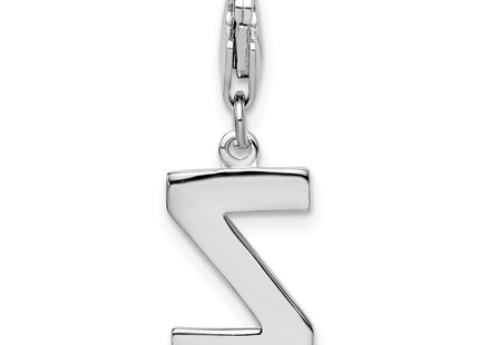 Amore La Vita Sterling Silver Rhodium-plated Polished CZ Letter Z Initial Charm with Fancy Lobster Clasp, 11 x 8mm