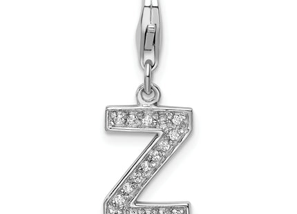 Amore La Vita Sterling Silver Rhodium-plated Polished CZ Letter Initial Charm with Fancy Lobster Clasp (Slim)