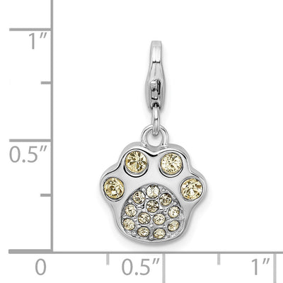 Amore La Vita Sterling Silver Rhodium-plated Polished 3-D Enameled Paw Print Charm with Fancy Lobster Clasp