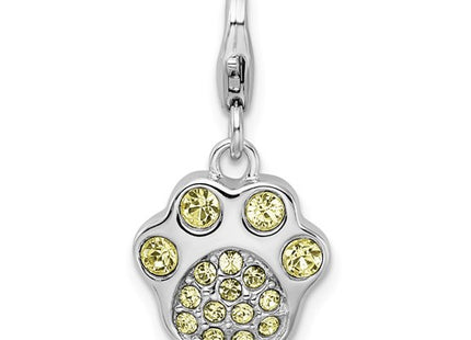 Amore La Vita Sterling Silver Rhodium-plated Polished 3-D Enameled Paw Print Charm with Fancy Lobster Clasp