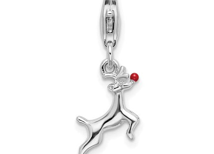 Amore La Vita Sterling Silver Rhodium-plated Polished 3-D Enameled Reindeer Charm with Fancy Lobster Clasp
