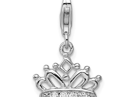 Amore La Vita Sterling Silver Rhodium-plated Polished CZ Crown Charm with Fancy Lobster Clasp