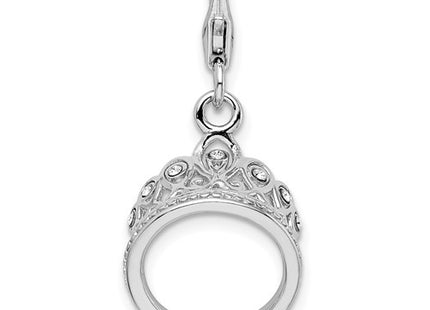 Amore La Vita Sterling Silver Rhodium-plated Polished 3-D Crystal Tiara Charm with Fancy Lobster Clasp