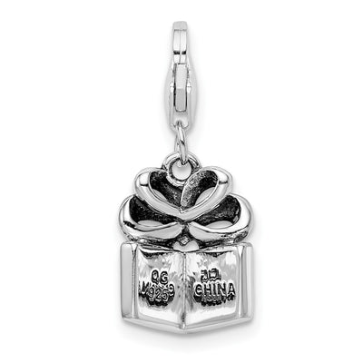 Amore La Vita Sterling Silver Rhodium-plated Polished Yellow Crystal Enameled Present Charm with Fancy Lobster Clasp