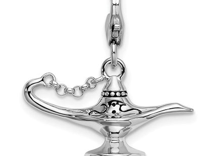 Amore La Vita Sterling Silver Rhodium-plated Polished 3-D Enameled Magic Lamp Charm with Fancy Lobster Clasp