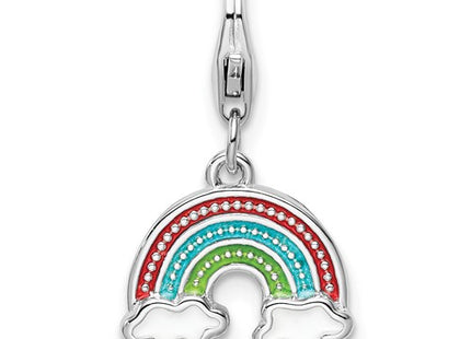 Amore La Vita Sterling Silver Rhodium-plated Polished Multi-colored Enameled Rainbow Charm with Fancy Lobster Clasp