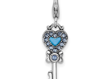 Amore La Vita Sterling Silver Rhodium-plated Polished 3-D Pink and Blue Crystal Enameled Reversible Heart Key Charm with Fancy Lobster Clasp