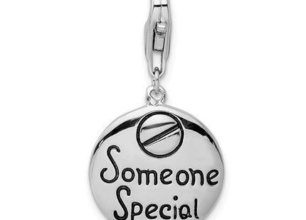 Amore La Vita Sterling Silver Rhodium-plated Polished SOMEONE SPECIAL Round Charm with Fancy Lobster Clasp