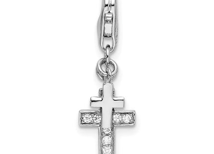 Amore La Vita Sterling Silver Rhodium-plated Polished CZ Two Cross Charm with Fancy Lobster Clasp