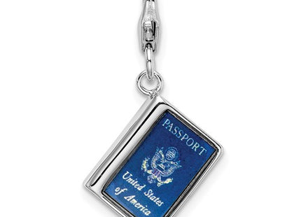 Amore La Vita Sterling Silver Rhodium-plated Polished 3-D Enameled Passport Charm with Fancy Lobster Clasp